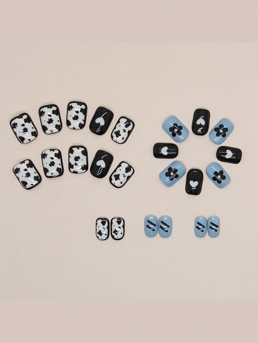 24pcs Wearable Nail Art Pieces In Cow Print. Short And Cool Nails With