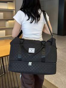 ZHUCHAO 黑色二件式輕便旅行袋裝組，大容量運動健身收納袋，攜帶方便的週末旅行袋及化妝包 - 黑色 - 查看 4