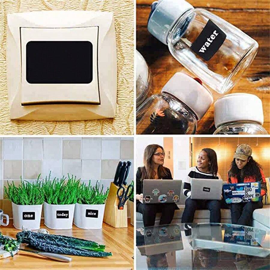 120 piezas/Rollo de etiquetas adhesivas impermeables para botellas de especias de cocina, etiquetas para tarros de mermelada en casa fáciles de remover - Negro - Ver 1