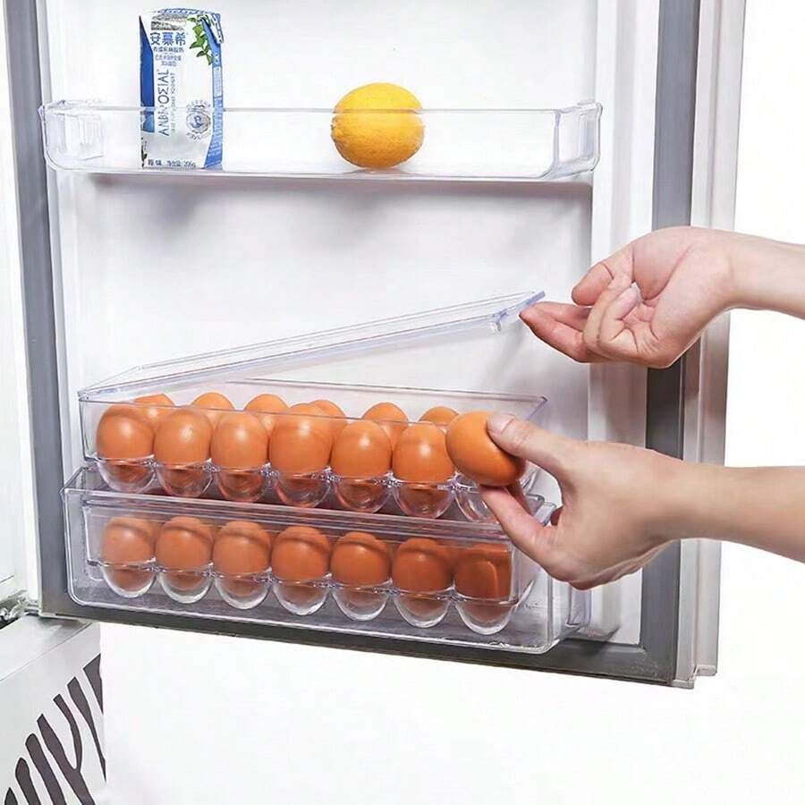 1pc Refrigerator Egg Storage Box, Plastic Egg Container, Fridge Egg Organizer, Transparent Fridge Storage Box With Lid, Stackable Tray, Holds 14 Eggs, Home Decor, Christmas Gift, Home Gift, Room Decor, Outdoor Camping, Reusable Kitchen Organizer - Transparent - View 1