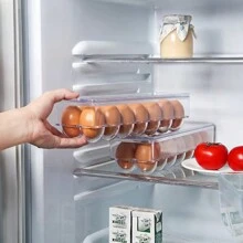 1pc Refrigerator Egg Storage Box, Plastic Egg Container, Fridge Egg Organizer, Transparent Fridge Storage Box With Lid, Stackable Tray, Holds 14 Eggs, Home Decor, Christmas Gift, Home Gift, Room Decor, Outdoor Camping, Reusable Kitchen Organizer - Transparent - View 2