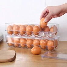 1pc Refrigerator Egg Storage Box, Plastic Egg Container, Fridge Egg Organizer, Transparent Fridge Storage Box With Lid, Stackable Tray, Holds 14 Eggs, Home Decor, Christmas Gift, Home Gift, Room Decor, Outdoor Camping, Reusable Kitchen Organizer - Transparent - View 3