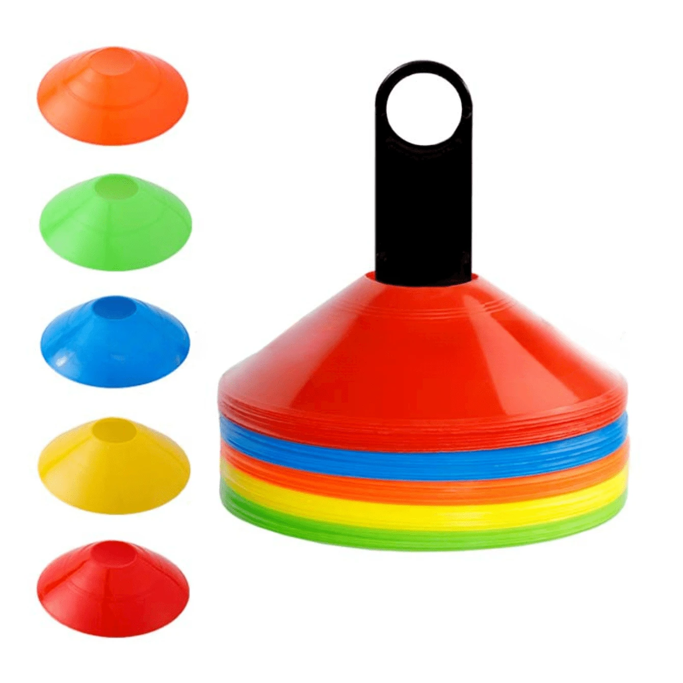50pcs Cones Set With Tray And Bag, Mix Of 5 Colors, Ideal Obstacles Training Equipment For Football, Including Sign Discs And Cones - Multicolor - View 1