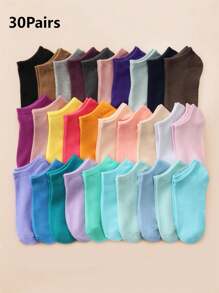 30 paires de chaussettes de cheville simples et colorées pour femmes, emballage aléatoire - Multicolore - Voir 1