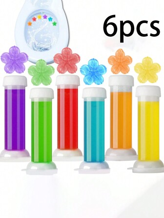 1/6 件花朵马桶清洁剂凝胶印章，带 6 种香味，适用于浴室清洁，可爱的形状包括分配器和凝胶