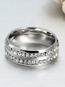 時尚情侶戒指，女士橄欖形切割戒指和男士雙排不銹鋼戒指，情侶飾品 - 金色 - 查看 9