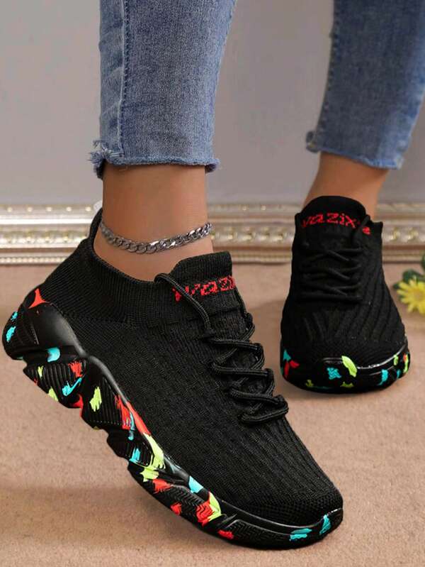 Chaussures de sport légères et respirantes pour femmes - Baskets décontractées confortables pour toutes les saisons avec laçage, texture à motif tressé et tissu élastique, style basse