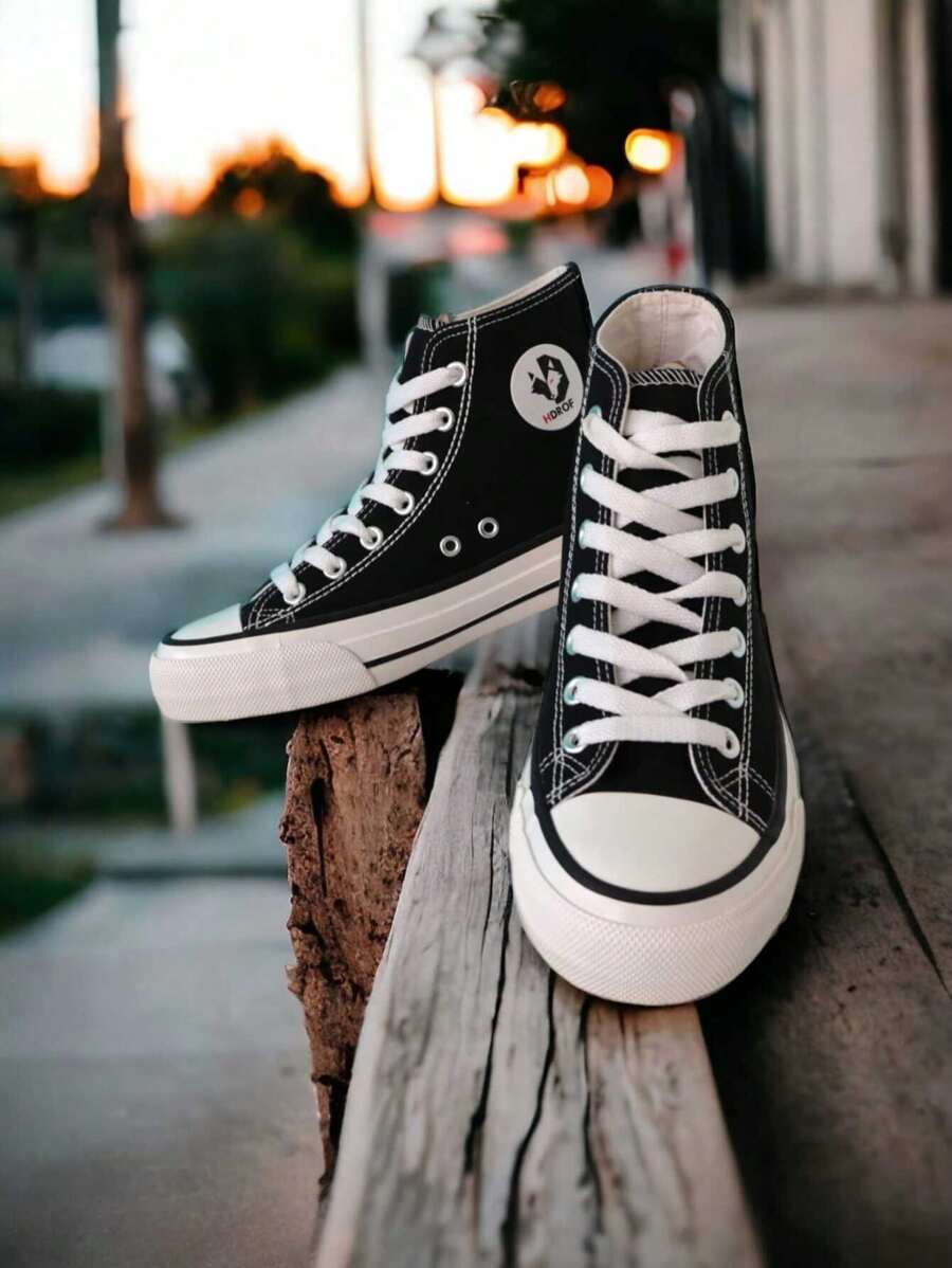 Tenis zapatillas para mujer fashion bota lona resistente - Negro - Ver 1