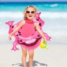 1入夏季青蛙游泳圈，泳池充氣浮動，適用於6-36個月嬰兒的泳池玩具和夏季浮動床，粉色泳池浮動和夏季游泳浮筒