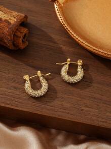 1 Đôi Bông Tai Mặt Dây Chuyền Đính Đá Cubic Zirconia Nhiều Màu Sắc Mạ 18K Inox Dành Cho Nữ, Thích Hợp Để Đi Làm, Dự Tiệc Và Hẹn Hò - Vàng - Xem 10