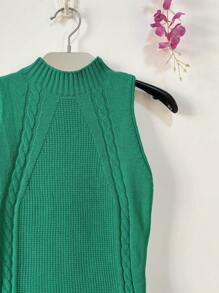 cropped  modal, Camisola de malha, Feminino elegante, Punhos em destaque, Colete feminino , de malha canelada, Uma figura bonita, Camisola sem mangas de mulher - Verde - Visão 3