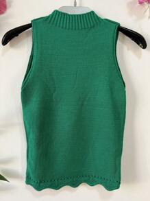 cropped  modal, Camisola de malha, Feminino elegante, Punhos em destaque, Colete feminino , de malha canelada, Uma figura bonita, Camisola sem mangas de mulher - Verde - Visão 1