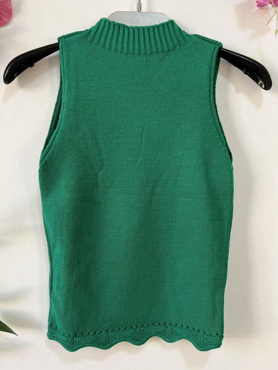 cropped  modal, Camisola de malha, Feminino elegante, Punhos em destaque, Colete feminino , de malha canelada, Uma figura bonita, Camisola sem mangas de mulher - Verde - Visão 1