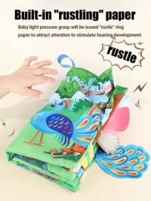 一片隨機風格和顏色的嬰兒/幼兒早期學習海洋/農場動物尾巴布書，帶有沙沙聲紙，可撕裂的3D尾巴，以增強寶寶認知和感官發展 - 彩色 - 查看 6