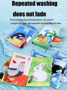 一片隨機風格和顏色的嬰兒/幼兒早期學習海洋/農場動物尾巴布書，帶有沙沙聲紙，可撕裂的3D尾巴，以增強寶寶認知和感官發展 - 彩色 - 查看 7