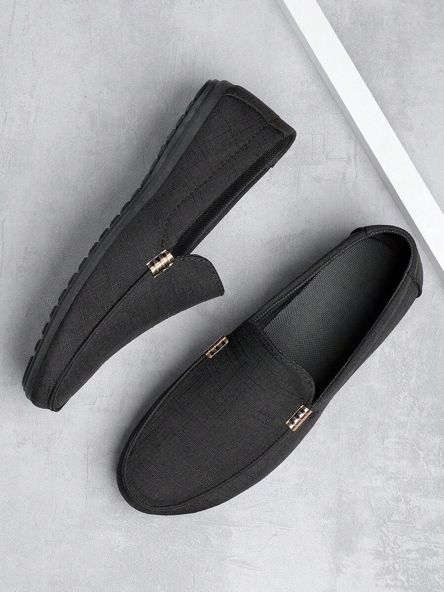 男士新款防滑轻便软底北京布鞋，一脚蹬休闲驾车鞋（尺码偏大一码） - 黑色 - 查看 1