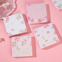 Sakura Pink Notepad For Students, Highly Attractive Scenery Literary Style Notepad With INS Design, Creative & Cute Memo Pad With Tear-Off Pages For Taking Notes & Memos, Practical Diary Notebook With Material Paper, 4 Colors Randomly Sent - Multicolor - View 2