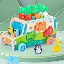 1套多功能农场早教车益智胡萝卜拉扯玩具动物造型配对玩具节日生日礼物房间装饰 - 彩色 - 查看 6