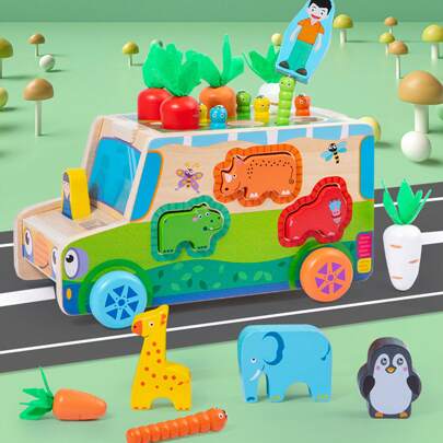 1 Set Multi-Functional Farm Early Education Vehicle, Educational Carrot Pulling Toy, Animal Shape Pairing Toy, Festive Birthday Gift Room Decoration