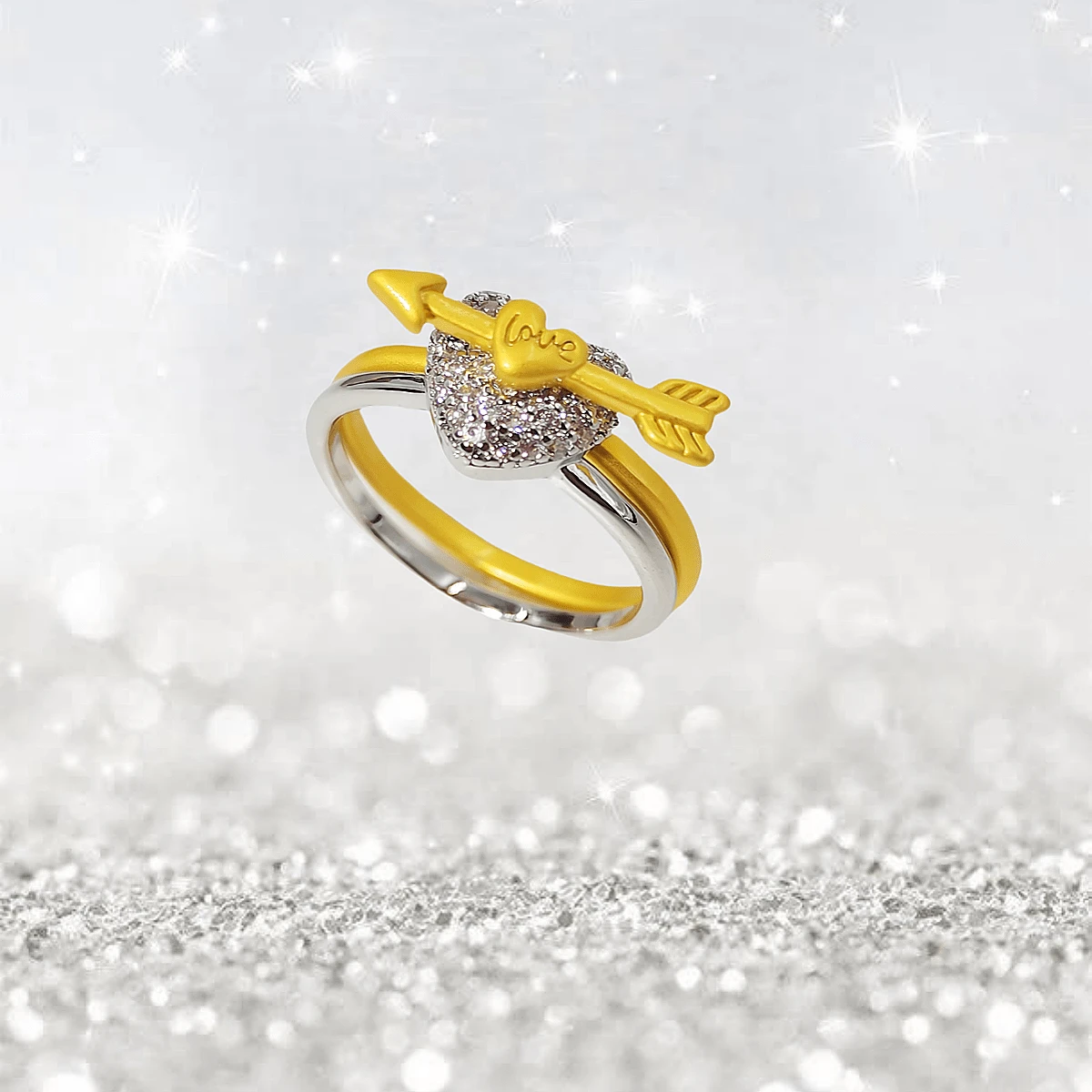 2 cái/bộ Bộ hai vòng mũi tên trái tim sáng bóng, thích hợp để mặc hàng ngày, tiệc tùng, kỳ nghỉ và đám cưới - Vàng - Xem 1