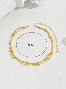 1pc High-End Metallic 925 Silver Plated 3-Layer Beaded Chain Anklet, Suitable For Daily Wear, Dates, Vacations, Festivals, Weddings, Gifts - Yellow Gold - View 5