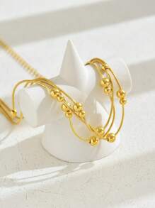 1pc High-End Metallic 925 Silver Plated 3-Layer Beaded Chain Anklet, Suitable For Daily Wear, Dates, Vacations, Festivals, Weddings, Gifts - Yellow Gold - View 4