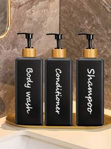 3PCS 500ML Shampoo And Conditioner Dispenser With 3 Waterproof Labels, Refillable Shampoo Pump Bottles For Shower Soap For Bathroom Home Bathroom Decor Fall Decor Back To School - Black - View 2