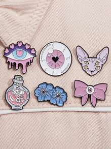 6pcs Pink Punk Enamel Pins Custom Magic Potion Brooches Lapel Badges Gothic Jewelry Gift For Friends