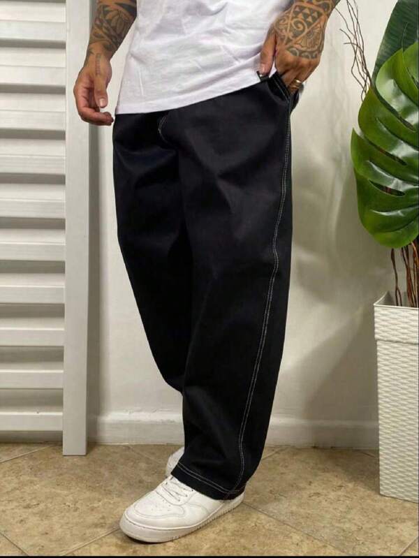 MYSELFJEANS- CALÇA BAGGY BALAO UNISSEX COSTURA LINHA BRANCA RETA BOCA LARGA - TENDENCIA.