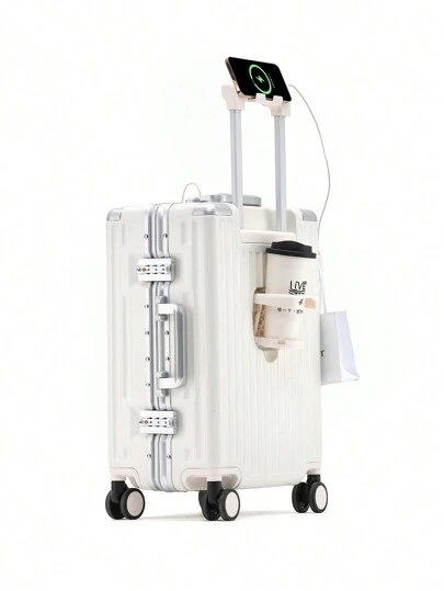 1pc 20-inch duurzame grote capaciteit bagage met bekerhouder, haak, 4-wiel spinner, TSA-goedgekeurd slot, laptopvak, aluminium frame. Geschikt voor zakenreizen, school, unisex, geweldig cadeau voor reizigers. USB-poort bekerhouder koffer handbagage handbagage koffer vakantie huwelijksreis vakantie studeren in het buitenland afstuderen vakantie essentials reisaccessoires ideale keuze voor cadeaus mannen vrouwen jongens meisjes student koppel cruise essentials voor slaapzaal slaapzaal essentials voor universiteit voor school reiskoffer handbagage