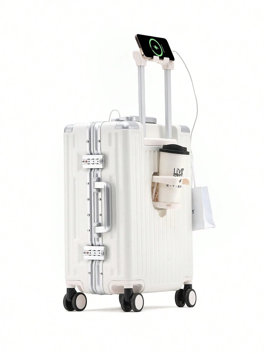 1 pieza Maleta grande duradera de 20 pulgadas con portavasos, gancho, ruedas giratorias de 4 ruedas, cerradura aprobada por TSA, bolsillo para computadora portátil, marco de aluminio. Adecuado para viajes de negocios, escuela, unisex, gran regalo para viajeros. Maleta con puerto USB, portavasos, maleta de mano para vacaciones, luna de miel, vacaciones, estudios en el extranjero, graduación, artículos esenciales para vacaciones, accesorios de viaje, opción ideal para regalos para hombres, mujeres, niños, niñas, estudiantes, parejas, accesorios esenciales para barco, dormitorio universitario, escuela, maleta de viaje, equipaje de mano