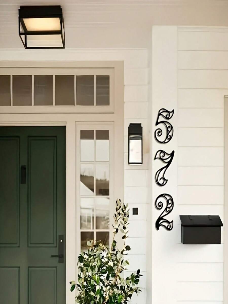 1 szt. Metalowa tabliczka z numerem domu, tabliczka adresowa dla domu, werandy, drzwi wejściowych, dekoracje ścienne wewnątrz/na zewnątrz, prezent z kombinacją cyfr dla rodziny i przyjaciół, prezent na parapetówkę - Czarne - Zobacz 1