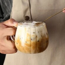 1/2/4/6 pièces - Tasse en verre rayée de 400 ml avec anse - Résistante à la chaleur, compatible micro-ondes, tasse en verre rayée transparente en forme de citrouille pour le café, le jus, les boissons froides, rentrée scolaire