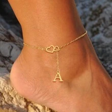 1 pieza Nuevo tobillera con colgante de cadena inicial en forma de corazón de acero inoxidable para mujeres Día de San Valentín