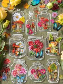 40pcs/Pack Transparent PET Stickers For DIY Plant Flower Journal Scrapbooking Decoration Back To School - Dream Wish Bottle - View 1