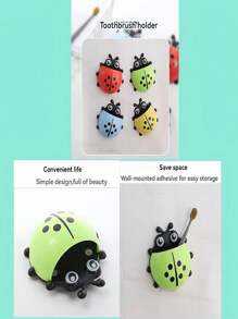 1入2024年新款可愛牙刷架，可黏貼吸盤卡通牙刷架，甲蟲牙膏牙刷架，盥洗台用具收納，浴室收納架，有4種顏色可選