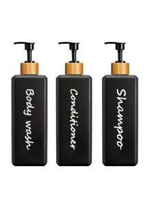3PCS 500ML Shampoo And Conditioner Dispenser With 3 Waterproof Labels, Refillable Shampoo Pump Bottles For Shower Soap For Bathroom Home Bathroom Decor Fall Decor Back To School - Black - View 6