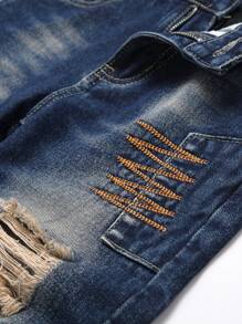 Teen Boy Fashionable Distressed Non-Stretch Denim Jeans - Medium Wash - View 4