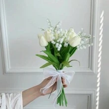 1pc Bride Wedding Minimalist Elegant Calla Lily, Tulip, Lily Of The Valley Artificial Bouquet For Marriage Proposal, Wedding Registration