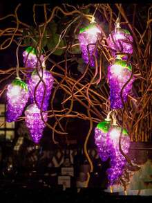 1 pieza Guirnalda de luces LED en forma de uva morada, luz decorativa en forma de fruta para festividades, uso en interiores y exteriores - Morado - Ver 2