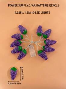 1 pieza Guirnalda de luces LED en forma de uva morada, luz decorativa en forma de fruta para festividades, uso en interiores y exteriores - Morado - Ver 7