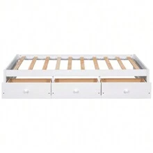 Twin Size Platform Storage Bed With 3 Drawers Easy Assembly Platform Bed Frames No Box Spring Needed Wooden Slat Support Twin Size Bed For Bedroom Guest Room - White - View 3