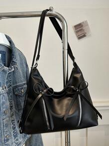 Mochila plateada nueva para mujeres 2024, bolsa de hombro inspirada en el ballet, mochila de gran capacidad para viaje diario de uso múltiple - Negro - Ver 2