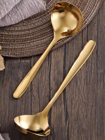1/2/4 件 304 不锈钢韩式长柄汤勺，西式勺子套装，适合家用、厨房、圣诞礼物、学校用品