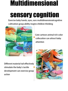 一片隨機風格和顏色的嬰兒/幼兒早期學習海洋/農場動物尾巴布書，帶有沙沙聲紙，可撕裂的3D尾巴，以增強寶寶認知和感官發展 - 彩色 - 查看 4