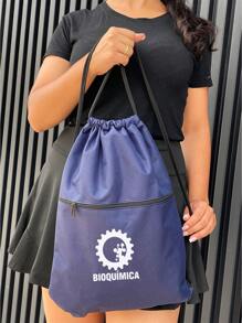 Mochila Saco Corda BIOQUIMICA Academia Esportiva Gym Bag Fitness Unissex Cordão Preto Sack Outline Nylon Resistente Sacochila - Azul Marinho - Visão 2