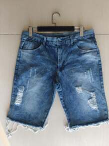 Men Shorts - 深色水洗藍 - 查看 1