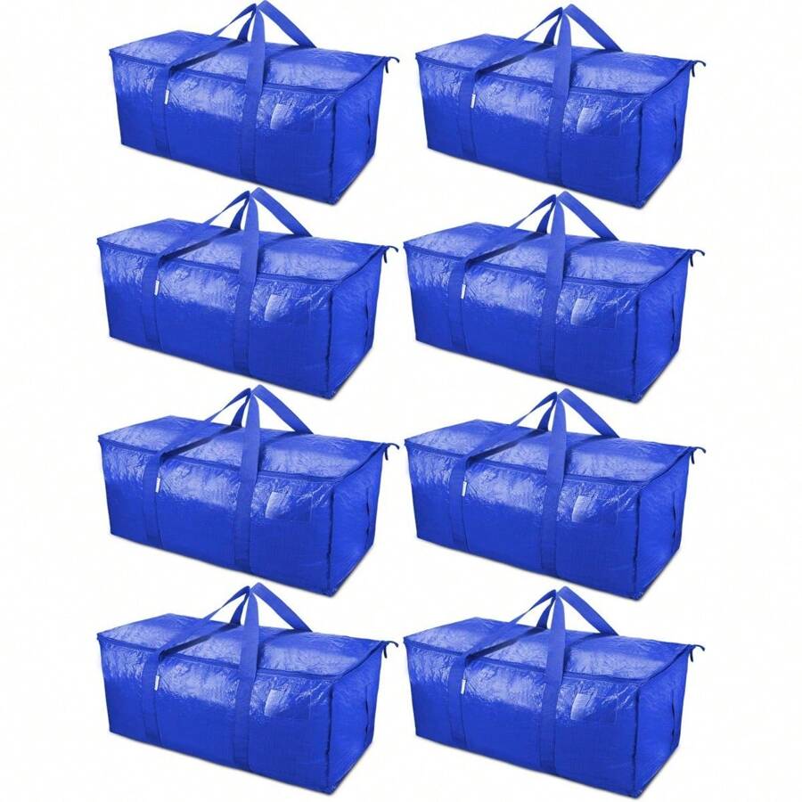 8 件装超大搬家袋，带拉链和提手，重型储物手提袋，节省空间，搬家储物，万圣节装饰，万圣节服装，秋季装饰，节日装饰 - 藍色 - 查看 1
