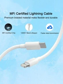 VHBW Compatible With IPhone Fast Charger With 200cm/6.6ft USB C To Lightning Charging Cable,20W USB C Wall Charger Block Compatible With IPhone 14/Plus/13/12/11/Pro Max/Mini/IPad - White - View 3