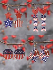 1 cặp Hoa Kỳ bằng gỗ thiết kế vui tươi lễ kỷ niệm màu cờ Hoa Kỳ ngôi sao hoa tai thả cho phụ nữ cô gái cho bữa tiệc của người Mỹ ngày 4 tháng 7 Ngày độc lập tại Hoa Kỳ Phụ kiện trang sức - Nhiều màu - Xem 8